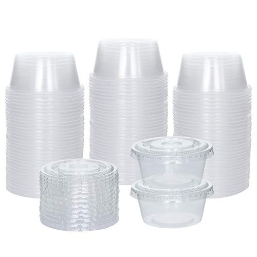 100 Sets 3 25 oz Small Plastic Containers with Lids Jello Shot Cups with Lids Disposable Portion Cups Condiment Containers with Lids Souffle Cups for Sauce and Dressing
