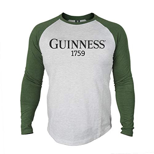Guinness Green and Grey Heathered Vintage Baseball Tee  Cotton Polyester Raglan Style Long Sleeve TShirt