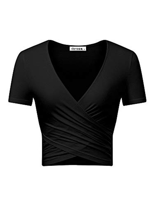 VETIOR Women s Deep V Neck Long Sleeve Unique Cross Wrap Slim Fit Crop Tops Small Black VETIOR Women s Deep V Neck Long Sleeve Unique Cross Wrap Slim Fit Crop Tops Small Black