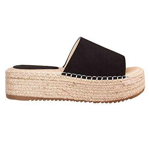 Ruanyu Womens Platform Espadrille Slide Sandals Open Toe Flat Slip On Summer Sandals Black
