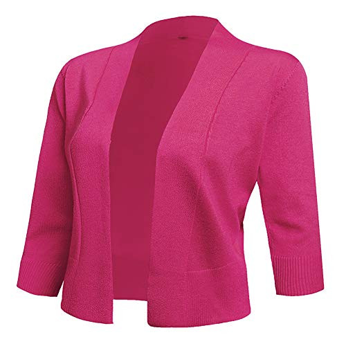 AAMILIFE Women s 3/4 Sleeve Cropped Cardigans Sweaters Jackets Open Front Short Shrugs for Dresses Rose S