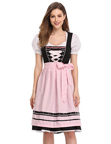 GloryStar Women s German Dirndl Dress 3 Pieces Traditional Bavarian Oktoberfest Costumes for Halloween Carnival 2XL Gorgeous Light Pink