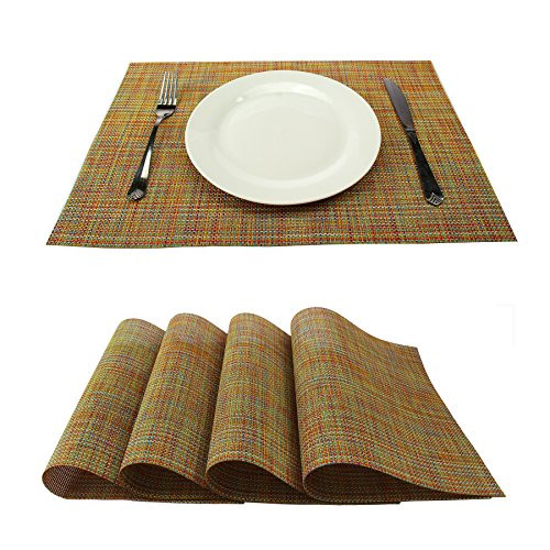 GEFEII Placemats Dining Table Table Mats NonSlip HeatResistant PVC Woven Vinyl Washable Kitchen Placemats Set of 6 Stain Resistant Placemats Rainbow 6