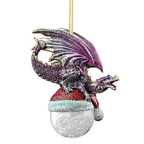 Design Toscano Christmas Tree Ornaments - North Pole Santa Hat Dragon Holiday Ornament - Snowflake Dragon Ball Ornament