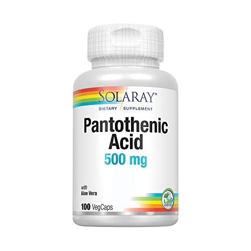 Solaray Pantothenic Acid 500mg  Vitamin B5 for CoenzymeA Production  Energy Metabolism  for Hair Skin Nails  Digestive Support  100 VegCaps