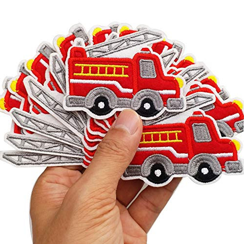 2 8 x2 2  12pcs Fire Engine Truck Iron On Sew On Cloth Embroidered Patches Appliques Machine Embroidery Needlecraft Sewing Kids Child Projects