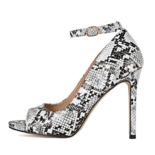 Fashare Womens Peep Toe Leopard Pumps Shoes Stilettos High Heels Ankle Strap Party Dress Shoes