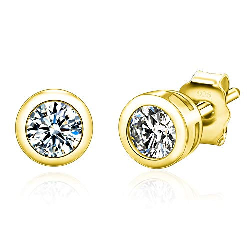 Spoil Cupid 14k Gold Plated Sterling Silver Cubic Zirconia Round Bezel Set Stud Earrings 3mm Stone Spoil Cupid 14k Gold Plated Sterling Silver Cubic Zirconia Round Bezel Set Stud Earrings 3mm Stone