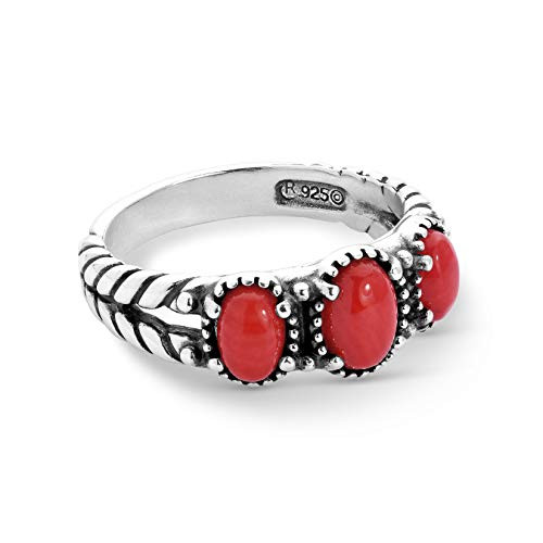 American West Sterling Silver Red Coral Gemstone Ring Size 7
