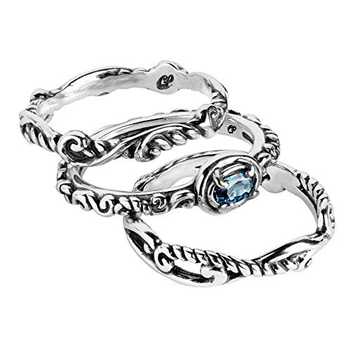 Carolyn Pollack Sterling Silver Blue Topaz Gemstone Stackable Set of 3 Rings Size 9