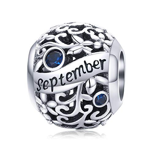 VOROCO Birthstone Charms 925 Sterling Silver Bead Happy Birthday September Charm for Pandora Bracelet Necklace