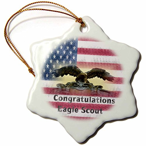 3dRose Image of Grunge Congratulations Eagle Scout On Flag Snowflake Ornament, 3"