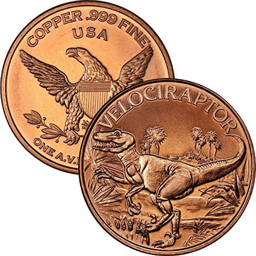 Jig Pro Shop Dinosaur  Ice Age Series 1 oz  999 Pure Copper Round/Challenge Coin Velociraptor