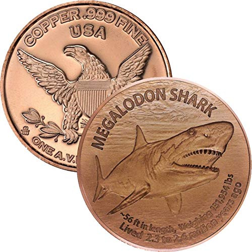 Jig Pro Shop Private Mint 1 oz  999 Pure Copper Round/Challenge Coin Megalodon Shark