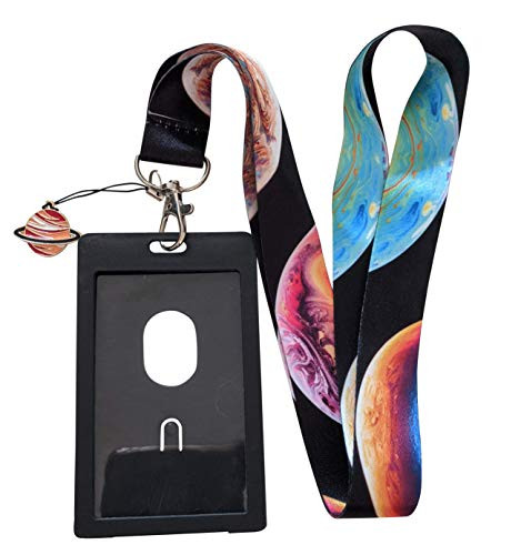 Space Print Lanyard w/ID Badge Holder and Charm Planets CloseUp