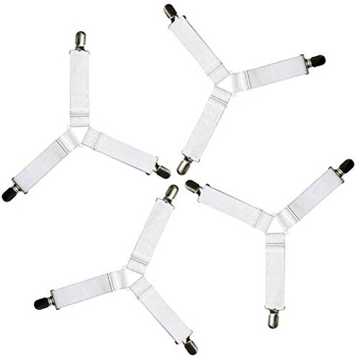 KEWAYO Bed Sheet Holder Straps Triangle Elastic Mattress Corner Clips 3 Way Fitted Bed Sheet Fastener Suspenders Grippers Heavy Duty for Bedding Sheets Mattress Covers Sofa Cushion 4 Pcs