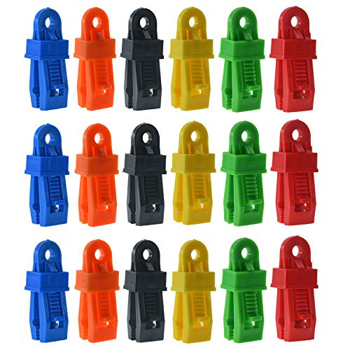 Feisou 18 PC Clamp Tarp Clips Awning Clamp Set Trap Clips Jaw Tent Snaps Hangers Camping Clamp Clips Tent Tighten Lock Grip for Outdoors Farming Garden 6 Colors