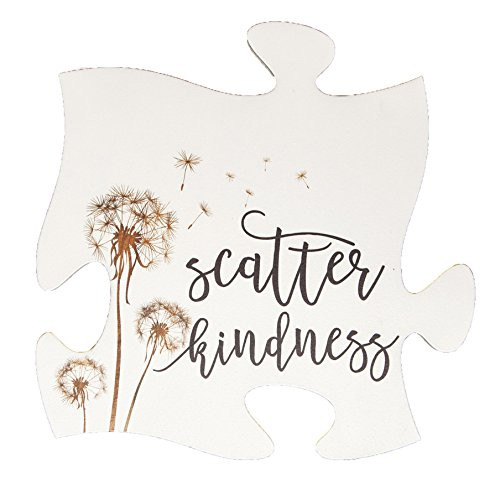 Scatter Kindness Dandelion White 12 x 12 Wood Puzzle Piece Wall Sign Plaque