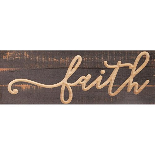 P Graham Dunn Faith Script Distressed Grey 16 x 6 Inch Pine Wood Carved Plank Wall Plaque Sign