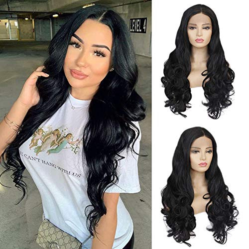 13x6 Lace Front Wigs Long Wavy Synthetic Lace Front Wig with Natural Hairline Glueless Heat Resistant Fiber Hair 24inch