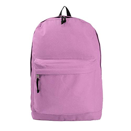 Classic Bookbag Basic Backpack Simple School Book Bag Casual Student Daily Daypack 18 Inch with Curved Shoulder Straps Pink