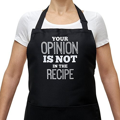 BBQ Apron Funny Apron - Your Opinion Is Not In The Recipe - Adjustable Black Apron With Pockets