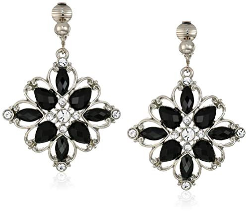 1928 Jewelry Women s SilverTone Jet Flower Drop Clip Earrings Black One Size black