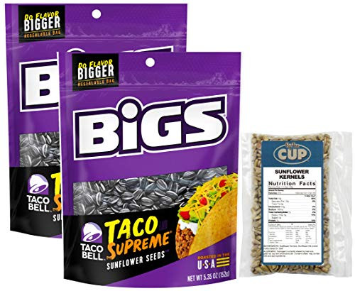 Taco Bell Taco Supreme Sunflower Seeds by BIGS 5 35 Ounce Pack of 2  with 2 Ounce Bag of By The Cup Sunflower Kernels