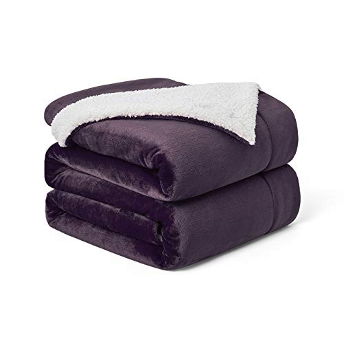 Walensee Sherpa Fleece Blanket Throw Size 50x60 Purple Plush Throw Fuzzy Super Soft Reversible Microfiber Flannel Blankets for Couch Bed Sofa Ultra Luxurious Warm and Cozy for All Seasons