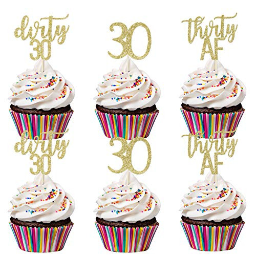 24Pcs Gold Glittery Thirty Af Dirty 30 30 Cupcake Toppers 30th Birthday Party Decorations30th Birthday Cake Topper Decor30th Anniversary DecorThirty Party Cake Decor