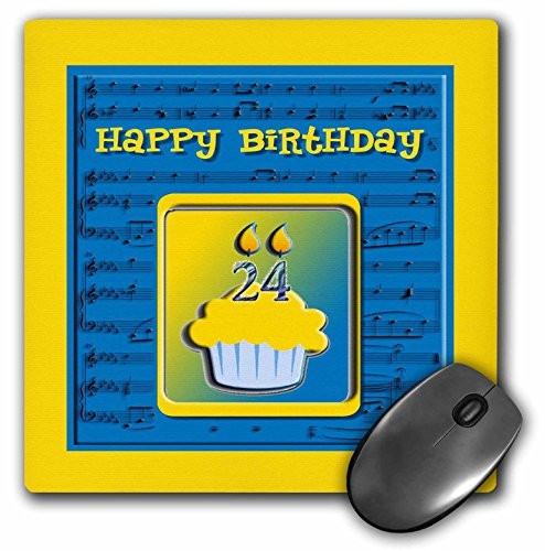 3dRose LLC 8 x 8 x 0 25 Inches Mouse Pad 24Th Birthday Cupcake on Music Notes Blue and Yellow mp988991