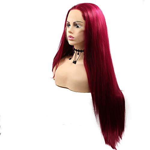 26inch 99J Lace Front Wig Long Straight Synthetic Wigs for Fashion Women Glueless Heat Resistant Fiber Hair Wine Red 26inch 99J Lace Front Wig Long Straight Synthetic Wigs for Fashion Women Glueless Heat Resistant Fiber Hair Wine Red