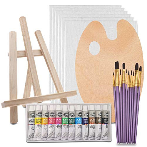 Fageverld Acrylic Paint Set with 8x10 inch Canvas Acrylic Paint Brushes Tabletop Easel and Wooden Palette Canvas Painting Kit for Kids Adults Beginners