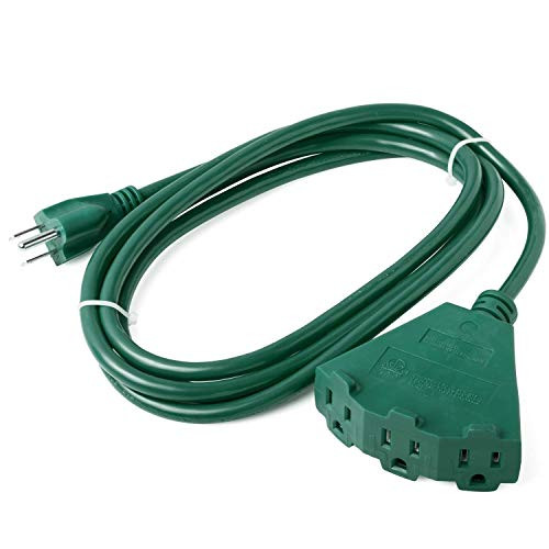 ClearMax 3 Outlet Extension Cord 16AWG Indoor/Outdoor Use with Waterproof Safety Cover - 2 Prong Type A - UL Listed (Triangular 3 Outlet Extension (25 Feet - Green))