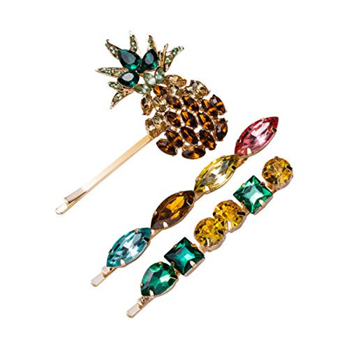 Set of 3 Rhinestone Crystal Pineapple Bangs Hair Clip Barrettes Bobby Pins for Women  Fashion Alloy Side Clip Hairpin Hair Accessories