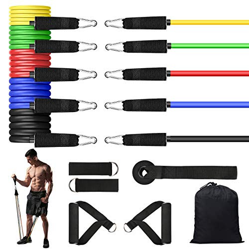 Resistance Bands Set Exercise Bands with Handles Workout Bands with Door Anchor Carry Bag Legs Ankle Straps for Resistance Training Physical Therapy Fitness Bands Home Gym Equipment for Women Men