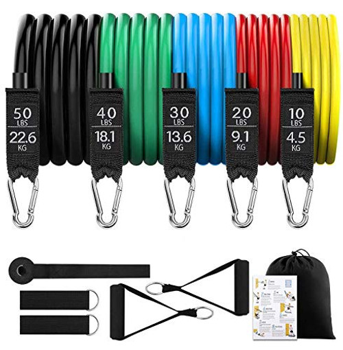 Resistance Bands SetExercise Bands with Handles Training Tubes with Door Anchor  Ankle Straps for Resistance Training Physical Therapy Home Workout Yoga Pilates Stackable up to 150 lb