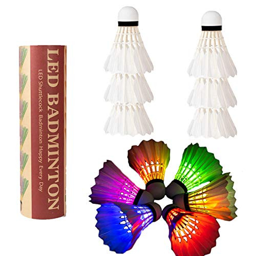 6 Pack Glowing LED Badminton Shuttlecocks  GOOSE FEATHER  Lighting  Birdies  Shuttlecock  Light Up Badminton for Indoor/Outdoor Sports  Activities  Family Game Night Feathers