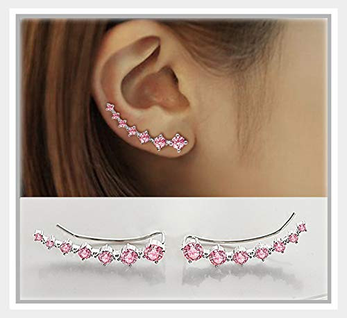 7 Crystals Ear Cuffs Hoop Climber S925 Sterling Silver Earrings Hypoallergenic Earring Pink 7 Crystals Ear Cuffs Hoop Climber S925 Sterling Silver Earrings Hypoallergenic Earring Pink