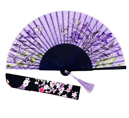 Amajiji 8 27  Chinease/Japanese Hand Held Silk Folding Fan with Bamboo FrameHollow Carve Patterns Bamboo Frame Women Hand Folding Fans Hand Fan Gift Fan Craft Fan Folding Fan Dance Fan HBSY29
