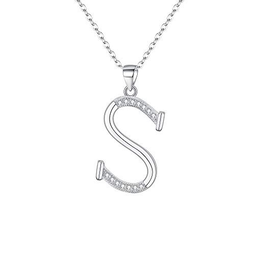 EVER FAITH 925 Sterling Silver CZ Cursive Initial Alphabet Letter S Adjustable Pendant Necklace Clear EVER FAITH 925 Sterling Silver CZ Cursive Initial Alphabet Letter S Adjustable Pendant Necklace Clear