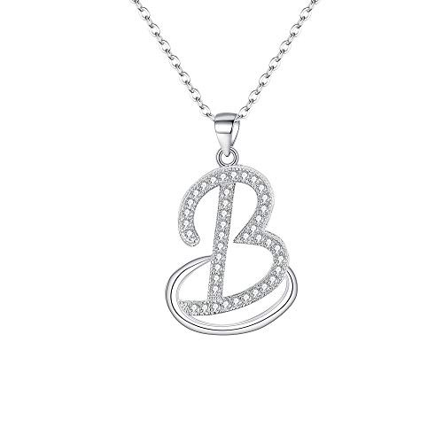 EVER FAITH 925 Sterling Silver CZ Cursive Initial Alphabet Letter B Adjustable Pendant Necklace Clear EVER FAITH 925 Sterling Silver CZ Cursive Initial Alphabet Letter B Adjustable Pendant Necklace Clear