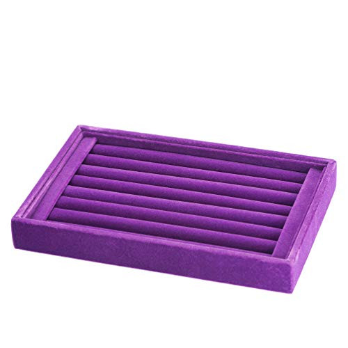 Velvet 7 Slots Ring Earrings Trays Showcase Display Jewelry Organizer Purple