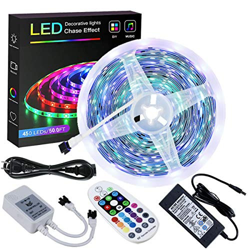 SPARKE DreamColor LED Strip Lights 15M/49ft 5050 LED Lighting RGB Flexible Rope Light with 24V Power Supply NonWaterproof LED Strip Light for Home Indoor Decoration