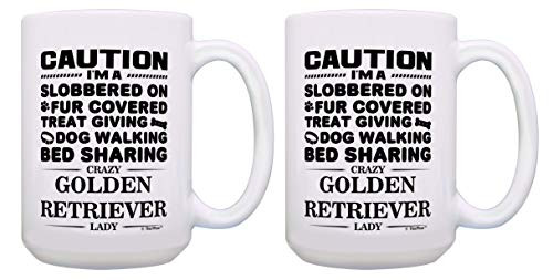 Golden Retriever Mug Set Crazy Golden Retriever Lady Gift 2 Pack 15oz Coffee Mugs Tea Cups White