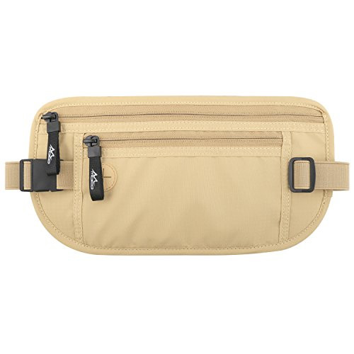 MoKo Secure Travel Money Belt Undercover Hidden RFID Blocking Travel Wallet AntiTheft Passport Wallets for Men  Women Beige