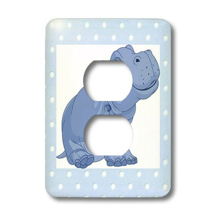 3dRose lsp_37289_6 Cute Baby Hippo On Blue Dotted Back 2 Plug Outlet Cover