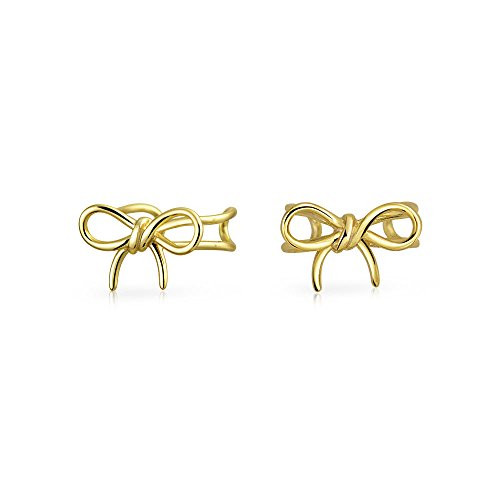 Bow Ribbon Cartilage Ear Cuffs Clip Wrap Helix Earrings Non Pierced Ear 14K Gold Plate 925 Sterling Silver