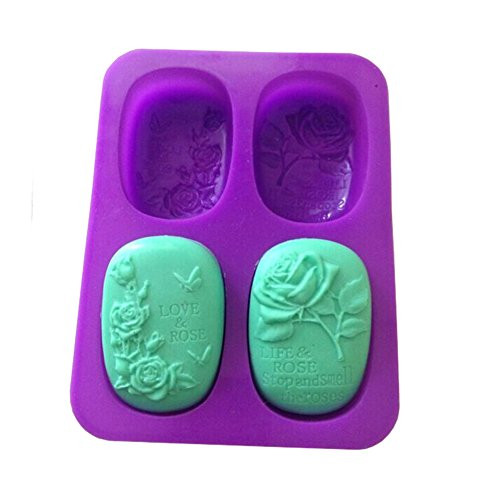 Love Life Rose Soap Mold Rectangular Lotion Bar Silicone Flower Molds Making Supplies,Set of 2