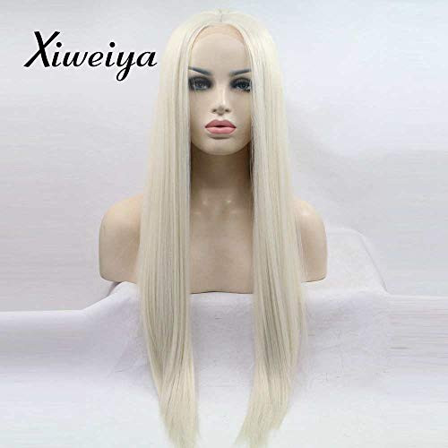 Xiweiya long straight blonde wig natural look long blonde hair wig light blonde silky straight wig with middle parting glueless synthetic Blonde lace front wigs heat resistant fiber 28 inch Xiweiya long straight blonde wig natural look long blonde hair wig light blonde silky straight wig with middle parting glueless synthetic Blonde lace front wigs heat resistant fiber 28 inch